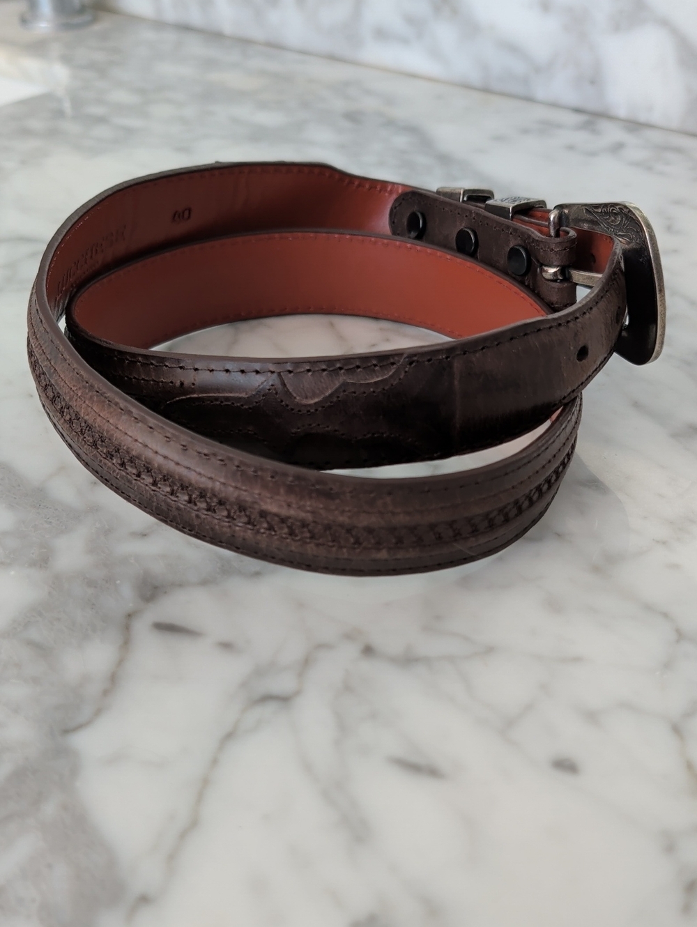 Lucchese Men's Chocolate Mad Dog Goat 1¼" Tapered Down To 1" Belt Size 40 - Picture 7 of 12